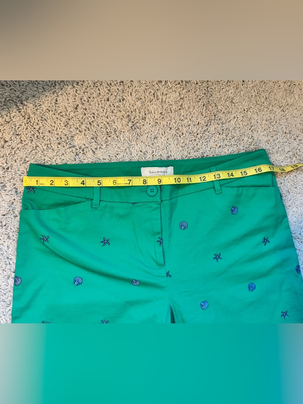Talbots Green Embroidered Shell Motif Cropped Pants - Picture 6 of 16